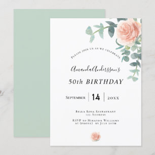 Convites Aniversário rosa de ouro floral geeneral branco el