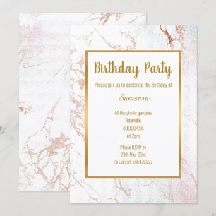 Convites ANIVERSÁRIO Rosa Dourada de Mármore Branco