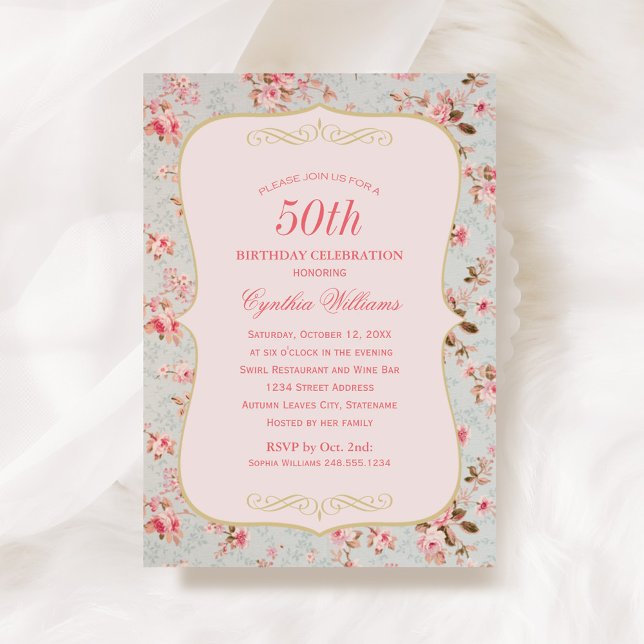 Convites Aniversário Rosa Shabby Chic Vintage (Criador carregado)