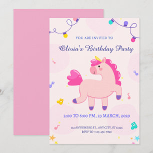 Convites aniversário rosa unicórnio
