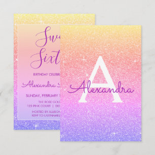 Convites Aniversário roxo cor-de-rosa do doce dezesseis do