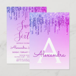 Convites Aniversário roxo do doce dezesseis do brilho da