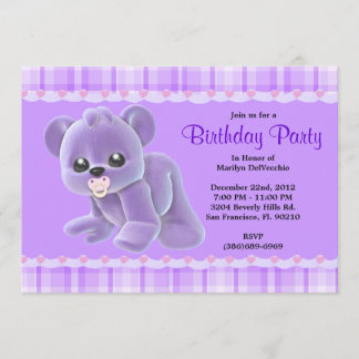 Convites Aniversário roxo do urso de ursinho do luxuoso