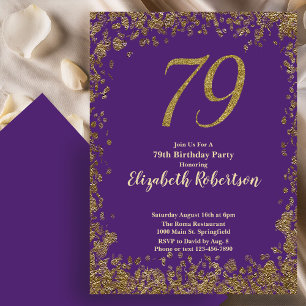 Convites Aniversário Roxo Dourado Elegante 79