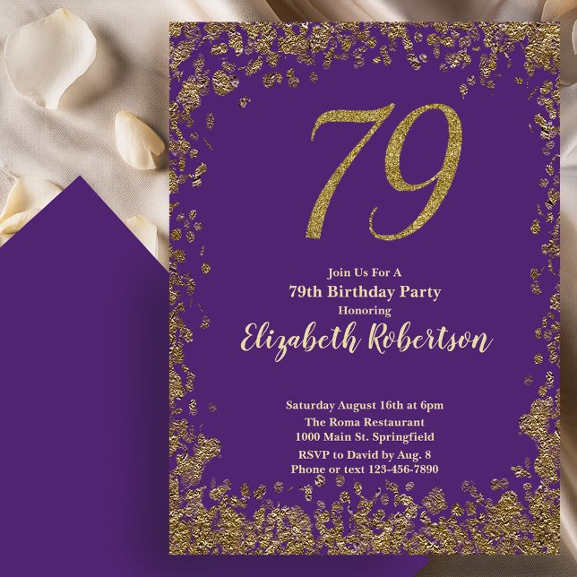 Convites Aniversário Roxo Dourado Elegante 79 (Criador carregado)