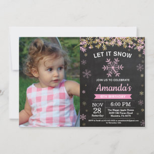 Convites Aniversário Russo de inverno Floco de neve Rosa D