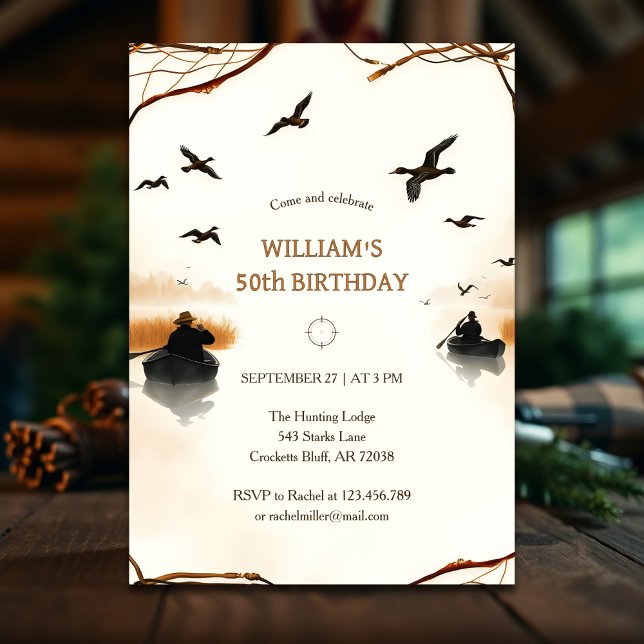 Convites Aniversário Rustic Duck Hunting (Rustic Duck Hunting Birthday Invitation – Outdoor 50th Celebration for Him)