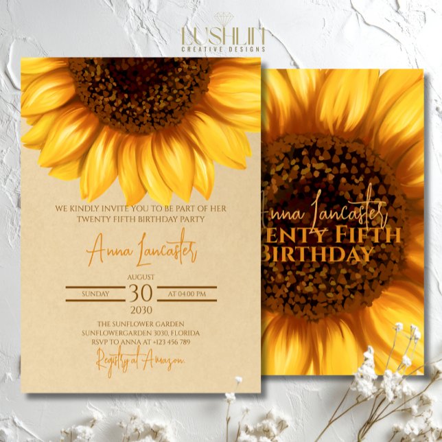 Convites Aniversário Rustic Elegant Sunflower (Criador carregado)
