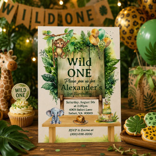 Convites Aniversário Safari Selvagem Um Verde Vegetação Ani