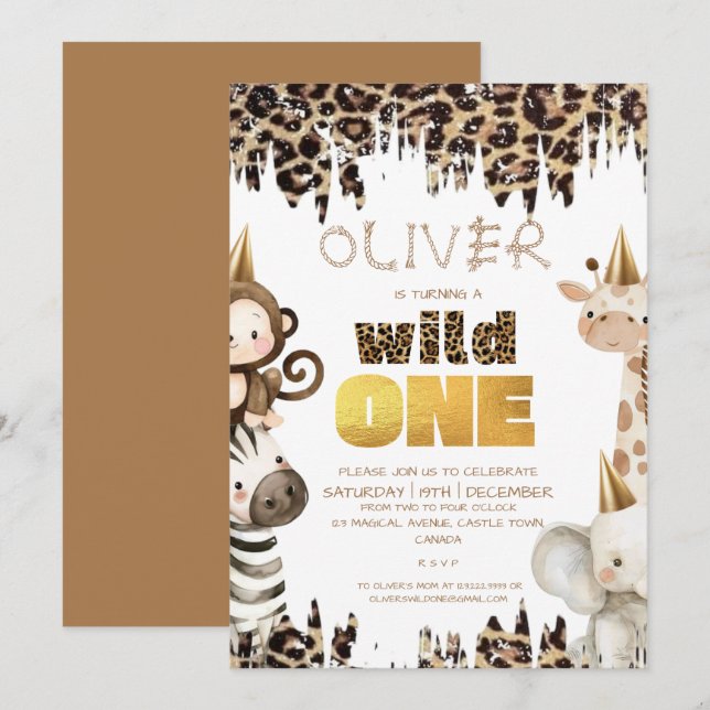 Convites Aniversário Safari Wild One 1º (Frente/Verso)