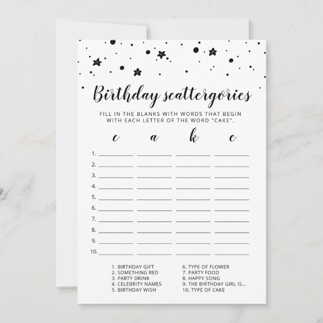 Convites Aniversário - Scattergories - jogo editável (Frente)