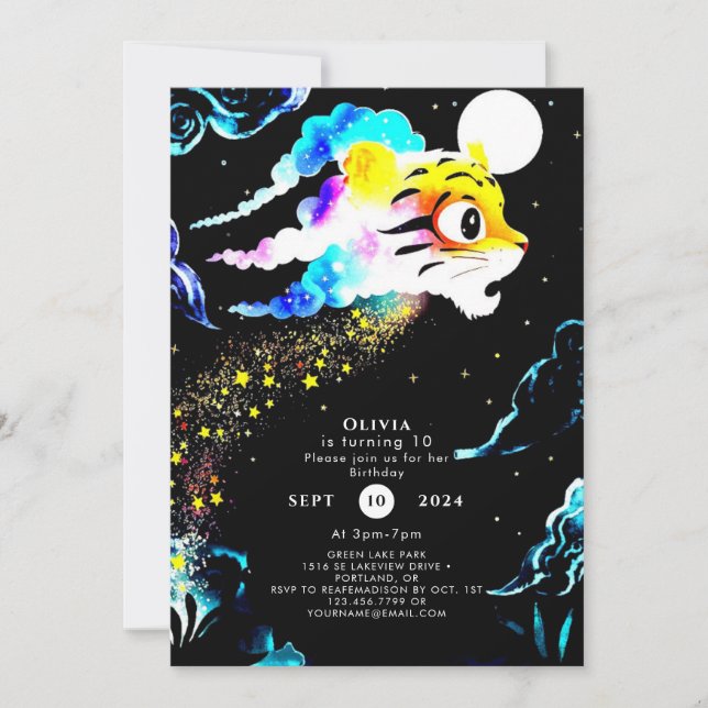 Convites Aniversário Simples do Pastel Tiger (Frente)