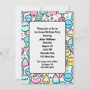 Convites Aniversário, Sorvete Cone e Porodles