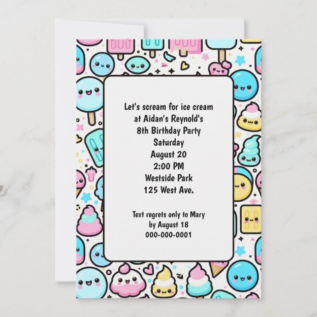 Convites Aniversário, Sorvete Cone e Porodles (Frente)