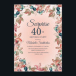 Convites Aniversário Surpresa 40ª Mulher Rosa Teal Floral<br><div class="desc">Elegante cor-de-rosa botânico e branco-d-água floral e deixa tema-40º convite de aniversário surpresa para mulheres. Bonito para uma celebração em qualquer época do ano, mas perfeitamente adequado para o outono. O texto, a fonte, o tamanho e a cor da fonte são completamente personalizáveis, de modo que este cartão pode ser...</div>