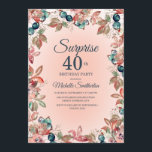 Convites Aniversário Surpresa 40ª Mulher Rosa Teal Floral<br><div class="desc">Elegante cor-de-rosa botânico e branco-d-água floral e deixa tema-40º convite de aniversário surpresa para mulheres. Bonito para uma celebração em qualquer época do ano, mas perfeitamente adequado para o outono. O texto, a fonte, o tamanho e a cor da fonte são completamente personalizáveis, de modo que este cartão pode ser...</div>