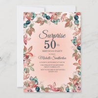 Aniversário Surpresa 50ª Mulher Rosa Teal Floral