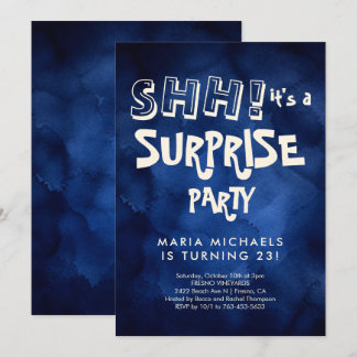 Convites Aniversário Surpresa com Aquarela Azul Marinho Per