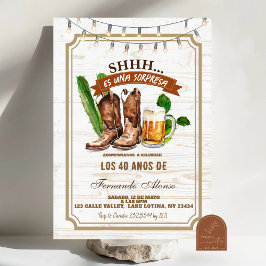Convites Aniversário Surpresa de Adulto em Espanhol Cowboy
