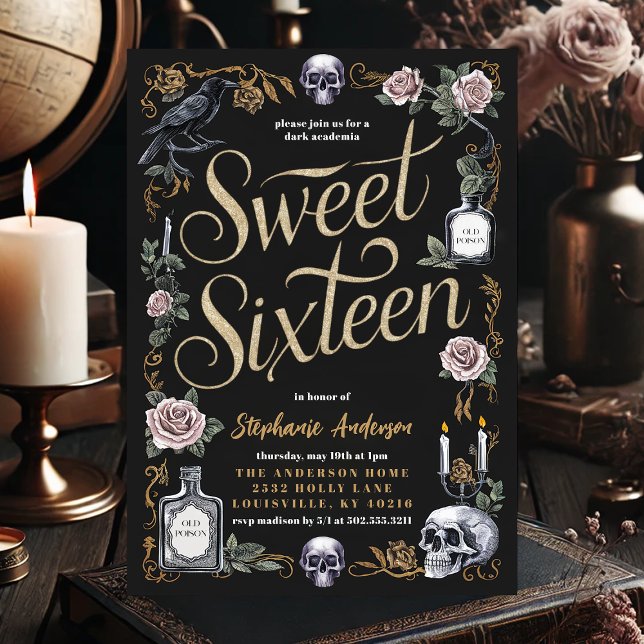 Convites Aniversário Sweet Sixteen Dark Academia (Criador carregado)