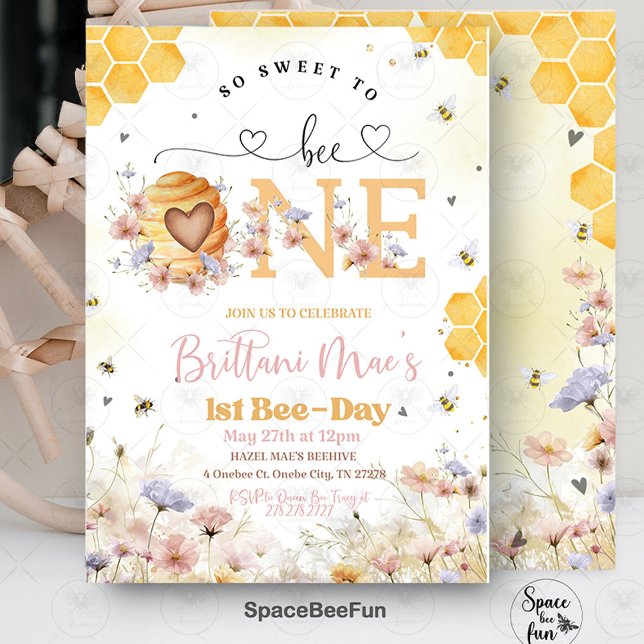 Convites Aniversário Tão Doce De Ser Uma Honra (bee birthday, first birthday, honey bee party, so sweet to bee one, 1st birthday theme, bumblebee pa)