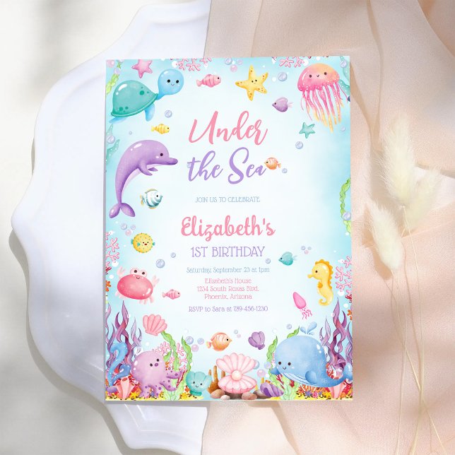 Convites Aniversário Tema Animais Marinhos Sob o Mar (Criador carregado)
