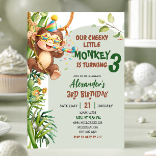 Convites Aniversário Tema Macaco Travesso Verde de Savannah