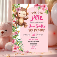 Aniversário Tema Safari Macaco Curioso Rosa