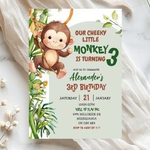 Convites Aniversário Tema Savannah Macaco Verde Travesso