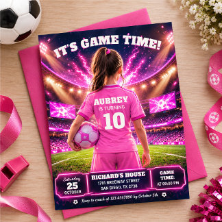Convites Aniversário temático de futebol cor-de-rosa