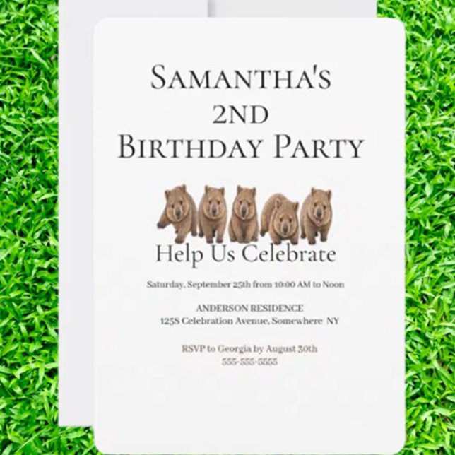 Convites Aniversário temático de wombat (Perfect for kids and fun-loving adults, they set a joyful, quirky tone before the party even begins)