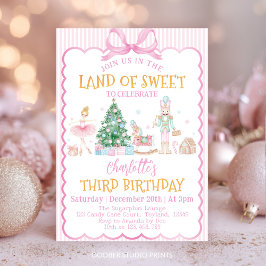 Convites Aniversário Terra Doce do Quebra-Nozes Rosa Natal