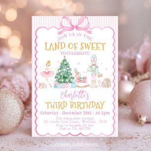 Convites Aniversário Terra Doce do Quebra-Nozes Rosa Natal