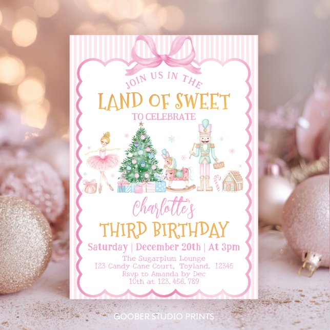Convites Aniversário Terra Doce do Quebra-Nozes Rosa Natal (Criador carregado)