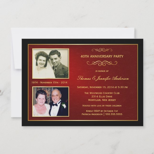 Convites Aniversário Then & Now com 2 Fotos - 40º (Frente)