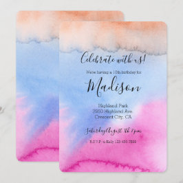 Convites Aniversário Tie dye Rosa Azul Pêssego