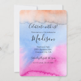 Convites Aniversário Tie dye Rosa Azul Pêssego