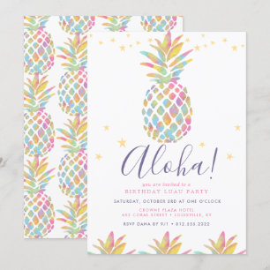 Convites Aniversário Tropical Abacaxi Aquarela Arco-íris