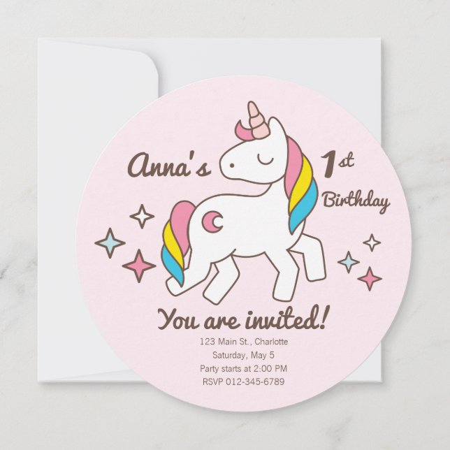 Convites Aniversário. Um bom Unicórnio com Sparkles. (Verso)