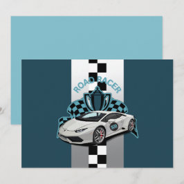 Convites Aniversário verde de corrida, preto e branco