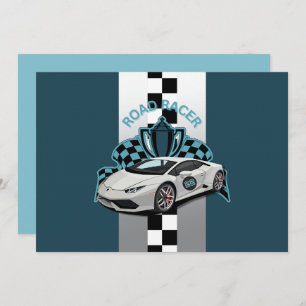 Convites Aniversário verde de corrida, preto e branco