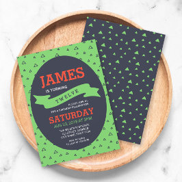 Convites Aniversário Verde e Azul do Triângulo Moderno