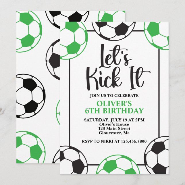 Convites Aniversário Verde e Preto de Futebol (Frente/Verso)