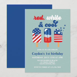 Convites Aniversário Vermelho Branco e Azul de 4 de Julho