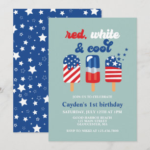 Convites Aniversário Vermelho Branco e Azul de 4 de Julho