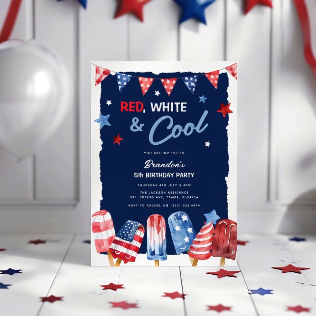 Convites Aniversário Vermelho, Branco e Legal no 4 de Julho (Criador carregado)