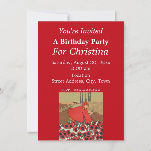 Convites Aniversário Vermelho Cavalgando Flores (Frente)