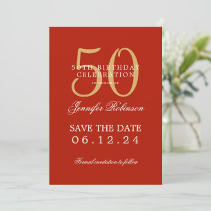Convites Aniversário Vermelho Dourado 50º Guardar os Detalh