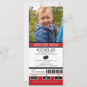 Convites Aniversário vermelho e preto do bilhete do hóque