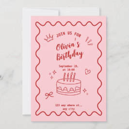 Convites Aniversário Vermelho e Rosa